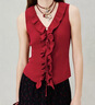 MAXRIENY荷葉邊紅色針織馬甲2026夏季新款無(wú)袖針織衫V領(lǐng)修身上衣針織衫 紅色 L 曬單實(shí)拍圖