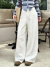 皮爾卡丹冰絲棉麻西裝闊腿褲女夏2026薄款亞麻寬松垂感休閑直筒防曬拖地褲 麻本色小個(gè)子 輕薄 （適合145-155身高） M 【建議96-108斤】 曬單實(shí)拍圖