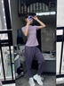 陶芙（taofu）大碼跑步運動(dòng)服套裝女胖MM春夏短袖健身服寬松顯瘦速干透氣訓練服 紫色短袖兩件套（紫褲） L 曬單實(shí)拍圖
