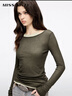 MISS SIXTY2025夏季新款T恤女兩件套修身疊穿撞色長(cháng)袖上衣 棕綠 S 曬單實(shí)拍圖