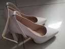 DAPHNE達芙妮高跟鞋女粗跟淺口一字帶單鞋2026春季新款舒適百搭尖頭女鞋 米色 10.5cm 單里 37 (235mm) 標準碼 曬單實(shí)拍圖