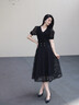 珂萊蒂爾koradior拼接假兩件修身V領(lǐng)玫瑰蕾絲小黑裙魚(yú)尾連衣裙夏 黑色 M 曬單實(shí)拍圖