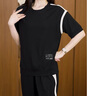 歌梵黎（GEFANLI）運動(dòng)休閑套裝女胖mm夏裝洋氣減齡短袖上衣褲子大碼女裝寬松兩件套 黑色 2XL 【建議135-155斤】 曬單實(shí)拍圖