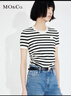 MO&Co.經(jīng)典條紋珠繡logo短袖短款薄款針織衫白黑條上衣女摩安珂 白黑條色-第2批 M 165 曬單實(shí)拍圖