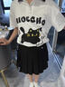 Q 24女童純棉POLO衫短袖短裙套裝夏季新款潮牌貓咪中大童百褶裙兩件套 白色短袖+黑色百褶裙 【優(yōu)質(zhì)純棉】 140 【55-65斤】 曬單實(shí)拍圖