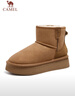 駱駝（CAMEL）雪地靴女時(shí)尚保暖棉鞋套筒厚底面包鞋 L24W275655 駝色 37  曬單實(shí)拍圖