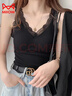 貓人（MiiOW）配西裝吊帶背心女內搭加絨加厚保暖秋冬打底蕾絲一體羊羔絨上衣毛 黑色【帶杯墊 加絨加厚】 L 【建議110-130斤】 曬單實(shí)拍圖