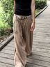 SNOWTREE天絲亞麻西裝闊腿褲女夏季輕薄款復古扎染印花褲子冰絲棉麻山本褲 卡其色小個(gè)子 [身高148-155] M （建議95-105斤） 曬單實(shí)拍圖