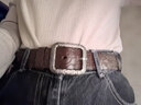 TOUCENGP皮帶女真皮頭層純牛皮針扣休閑牛仔百搭寬褲帶壓花腰帶個(gè)性復古 深咖啡銀扣-寬3.4cm 105cm 體重115-125 /褲碼31-32 曬單實(shí)拍圖