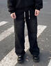 WASSUP ISSUE美式高街水洗牛仔褲男春秋季新款寬松闊腿直筒褲子男 黑色 3XL 【建議175-190斤】 曬單實(shí)拍圖