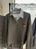 蘇醒的樂(lè )園翻領(lǐng)條紋拼接假兩件上衣春季時(shí)尚休閑百搭短款衛衣 灰色 L 曬單實(shí)拍圖
