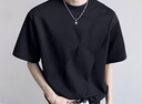 益帛重磅短袖T恤男士夏季新款美式高街簡(jiǎn)約漸變毛邊圓領(lǐng)半袖寬松上衣 黑色 XL 【建議120-135斤】 曬單實(shí)拍圖