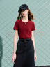 三彩2026春季新款純色圓領(lǐng)T恤正肩短袖上衣套頭衫簡(jiǎn)約女 磚紅色 S 155/80A 曬單實(shí)拍圖