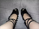 紅城有約大碼434548洛麗塔高跟鞋蘿莉小碼高跟鞋lolita公主鞋交叉綁帶JK鞋 黑色 7cm 39 (245mm) 曬單實(shí)拍圖