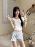 莫代爾休閑褲子女2026夏季薄款運動(dòng)短褲高腰顯瘦抽繩包臀辣妹熱褲闊腿褲 曬單實(shí)拍圖