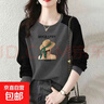 100%純棉長(cháng)袖T恤上衣女秋冬季韓版寬松遮肉顯瘦套頭外穿拼接衛衣 灰色帽子女孩【純棉】 2XL 建議125-140斤 曬單實(shí)拍圖