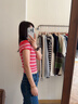 TOMMY JEANS【張元英同款】26春夏新款女條紋一字肩性感辣妹修身針織衫 粉白條紋XK3 XS 曬單實拍圖