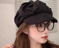 何健弓帽子女春秋貝雷帽韓版時(shí)尚洋氣顯臉小英倫復古休閑百搭八角報童帽 云朵褶皺毛呢帽【黑色】 均碼 （適合頭圍56-58cm） 曬單實(shí)拍圖