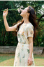 茵曼（INMAN）夏季植物碎花印花全棉女裝圓領(lǐng)連衣裙百搭裙子  杏色-連衣裙  M 曬單實(shí)拍圖