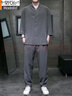 莫代爾高檔棉麻休閑家居服男運動(dòng)透氣夏季中國風(fēng)V領(lǐng)修身中年爸爸兩件套 422灰色套裝 3XL 曬單實(shí)拍圖