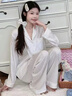 另約2026新款冰絲綢睡衣女款春秋季休閑長袖流光繁星高級感甜美家居服 波點星星 白色 【優質版】 M 曬單實拍圖