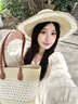 偶森草帽女大帽檐防曬帽托特包兩件套草編大容量包海邊沙灘度假風(fēng)穿搭 曬單實(shí)拍圖