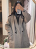 ELLE【山羊絨】綿羊毛假兩件雙面呢大衣女2025冬新款新年連帽毛呢外套 中灰 S 曬單實(shí)拍圖