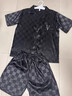 貓人冰絲綢男款睡衣夏季短褲短袖男生家居服士大碼黑色高級感格子套裝 黑色男款短袖短褲 L 男110-140斤 曬單實(shí)拍圖