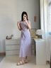 尚靜綁帶收腰顯瘦短袖連衣裙女2026夏季新款棉質(zhì)法式氣質(zhì)優(yōu)雅長(cháng)裙女 風(fēng)信紫 M 曬單實(shí)拍圖