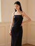 百家好（Basic House）Basic House/百家好法式黑色性感吊帶連衣裙女夏季收腰開(kāi)叉中長(cháng)裙 黑 S 曬單實(shí)拍圖