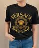 VERSACE JEANS范思哲短袖t恤男夏季新款半袖美杜莎潮流刺繡燙鉆圓領打底衫上衣 黑色 M 建議100-120斤穿 曬單實拍圖
