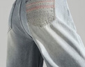 唐獅（TonLion）2024女后口袋刺繡闊腿直筒牛仔褲 淺牛仔藍 27  曬單實(shí)拍圖