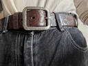 TOUCENGP皮帶女真皮頭層純牛皮針扣休閑牛仔百搭寬褲帶壓花腰帶個(gè)性復古 深咖啡銀扣-寬3.4cm 105cm 體重115-125 /褲碼31-32 曬單實(shí)拍圖