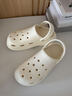 樸西沙灘洞洞鞋女款防滑新款夏季厚底增高海邊可外穿涼鞋女情侶洞洞鞋 珍珠白 39-40 曬單實(shí)拍圖
