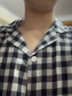 MUJI[自營(yíng)限定款]男士無(wú)側縫 雙層紗織睡衣 純棉家居服 藏青色格紋 XL 曬單實(shí)拍圖
