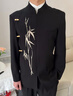 羅蒙（ROMON）新中式西服男士中山裝金竹刺繡立領(lǐng)西裝男感寬松西服潮 黑色【兩件套】西服+褲子 XL 曬單實(shí)拍圖