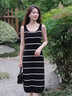 百家好（Basic House）Basic House/百家好法式氣質(zhì)條紋背心長(cháng)裙女士夏季直筒無(wú)袖連衣裙 黑色 S 建議80-90斤 曬單實(shí)拍圖