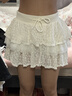 UR秋季新款女裝芭蕾風(fēng)花朵蕾絲拼接抽繩半裙UYU550070 米白 (偏短) S 曬單實(shí)拍圖