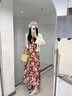 茵曼（INMAN）繁花裙|海邊度假風(fēng)打攬吊帶連衣裙2026夏季女裝新款無(wú)袖紅色裙子 紅色 M 曬單實(shí)拍圖