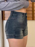 衣然呈品女士牛仔短褲夏季薄款復古彈力胖mm顯瘦梨型身材藏肉直筒熱褲子女 復古藍色 M 【建議90-110斤】 曬單實(shí)拍圖