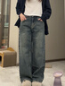 UR2026春季新款女裝復古腰帶闊腿牛仔長(cháng)褲UYV850092+ 藍色 29 曬單實(shí)拍圖