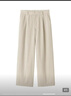 MUJI女式 木棉混 燈芯絨 抽褶寬版褲  象牙色 S 曬單實(shí)拍圖