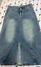 Olrain歐芮兒高腰牛仔半身裙女裝四季可穿復古直筒開(kāi)叉裙子 牛仔藍 L 曬單實(shí)拍圖