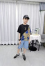 猴兄仔童裝男童短袖套裝夏季男孩卡通T恤牛仔短褲兩件套中大童夏天衣服 黑色 150 曬單實(shí)拍圖