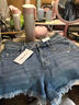 UR2025秋季新款女裝復古設計感須邊裝飾牛仔短褲UWM850194 曬單實(shí)拍圖