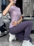 陶芙（taofu）大碼跑步運動(dòng)服套裝女胖MM春夏短袖健身服寬松顯瘦速干透氣訓練服 紫色短袖兩件套（紫褲） L 曬單實(shí)拍圖