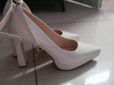 DAPHNE達芙妮高跟鞋女粗跟淺口一字帶單鞋2026春季新款舒適百搭尖頭女鞋 米色 10.5cm 單里 37 (235mm) 標準碼 曬單實(shí)拍圖