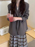 卡汐沐小西裝外套女韓版寬松春秋小個(gè)子面試答辯通勤上衣長(cháng)袖休閑西服女 韓版雙門(mén)禁小西裝【灰色】 均碼 【建議120斤以?xún)取?曬單實(shí)拍圖