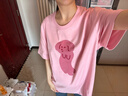 初語(yǔ)棉質(zhì)抽象卡通圖案T恤女2025夏季新款圓領(lǐng)寬松休閑減齡上衣 淺粉色 L 曬單實(shí)拍圖
