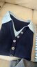 三彩2026春季新款假兩件針織衫短袖拼接毛衫修身女 藏青色 M 160/84A 曬單實(shí)拍圖
